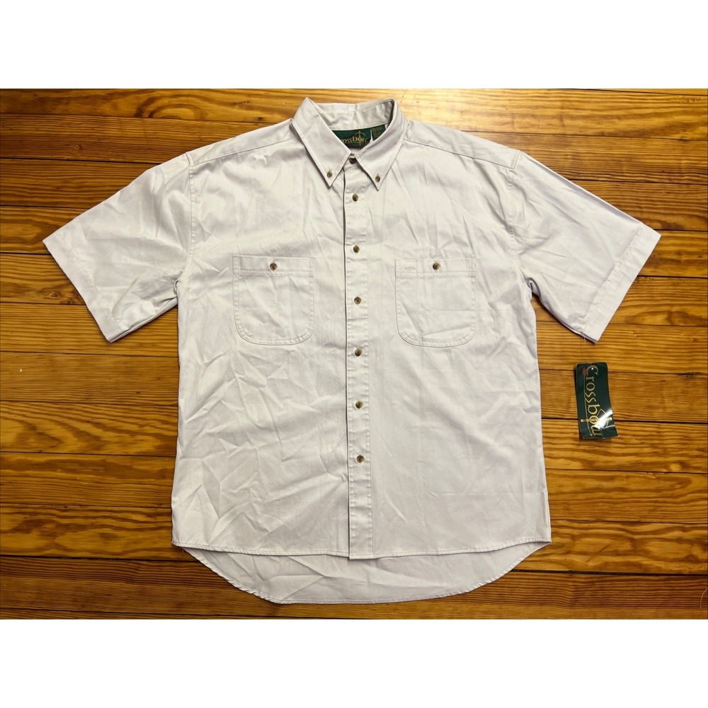 Vintage Crossbow Short Sleeve Utility Shirt Beige Canvas Guide Style Men's Large